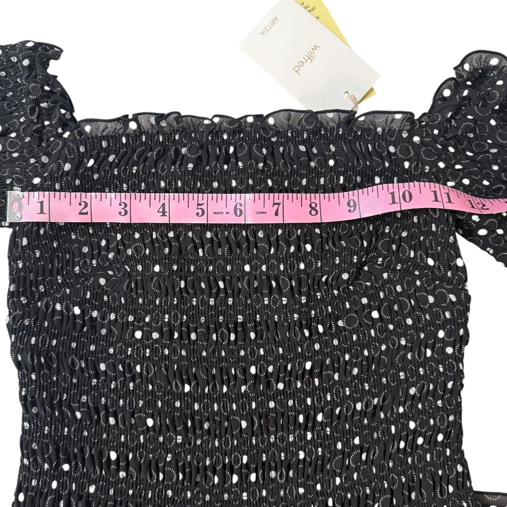 Wilfred Margaret Chiffon off the shoulder Midi Dress Black White Polka Dot XS - Picture 4 of 10